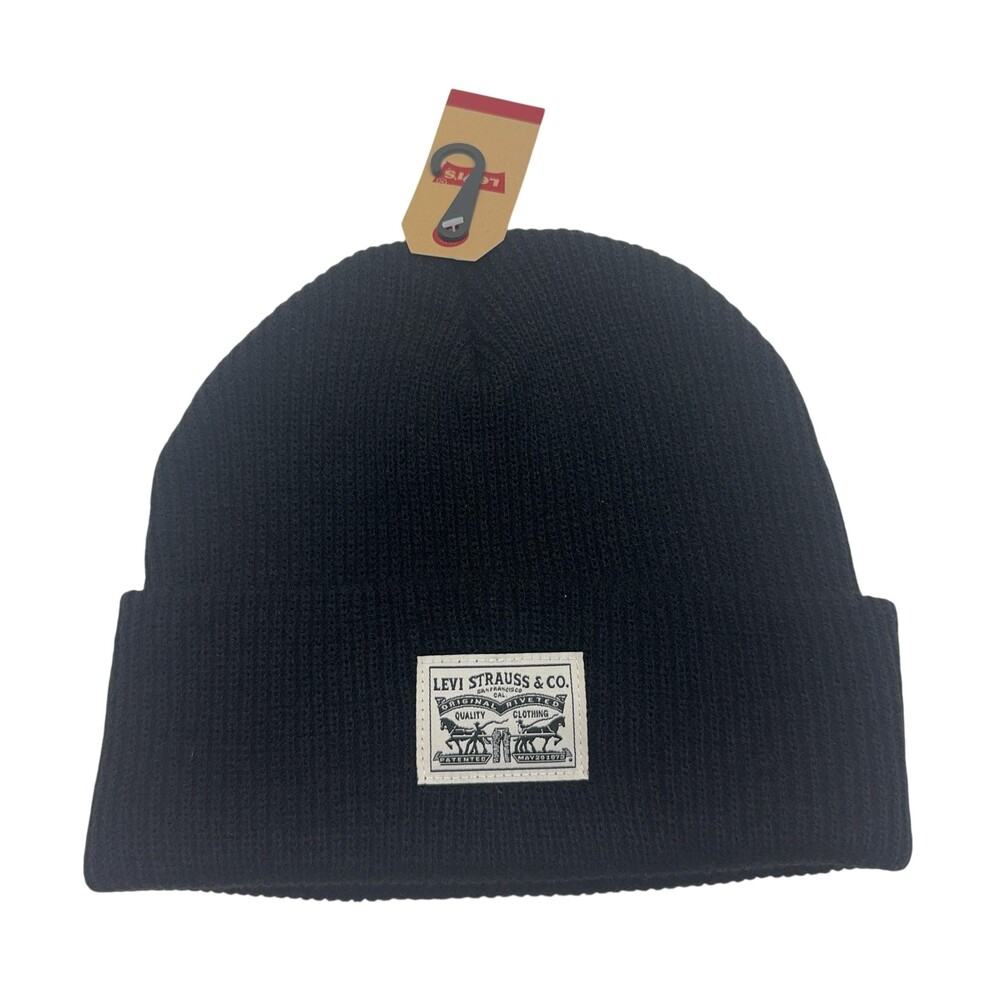 Levi Strauss Cardigan Cardigan Knit Beanie Black Logo Patch Hat Levi's One Size